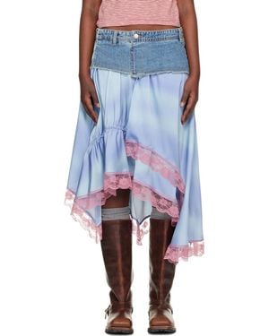 ANDERSSON BELL Denim Combination Lace Hem Midi Skirt - Blue