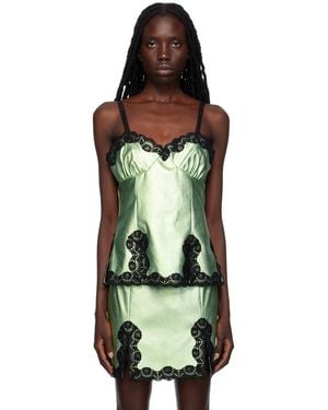 Anna Sui グリーン フェイクレザー メタリック キャミソール