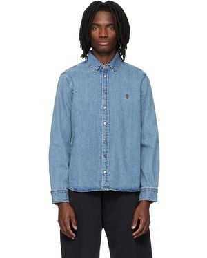 Ami Paris Cotton Ami De Coeur Denim Shirt - Blue