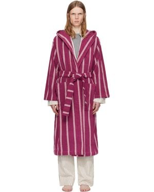 Tekla Burgundy Terry Hooded Bathrobe - Red
