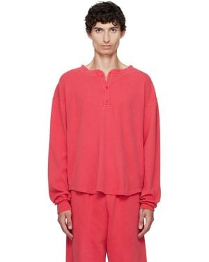 Les Tien Thermal Baseball Hem Henley - Red
