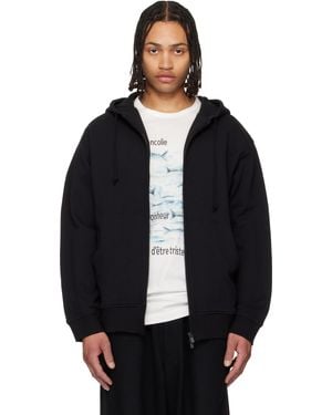 Yohji Yamamoto Pull À Capuche Noir En Jersey Bouclette À Logo - Bleu