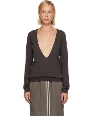 Rick Owens Pull Gris À Col En V Plongeant - Noir