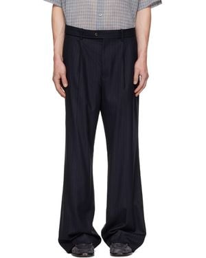 Tonywack Pinstriped Wool Belted Trousers - Blue