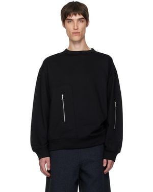 Dries Van Noten Pull Molletonné Noir À Patte Coulissante