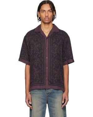 HUGO Burgundy Oversized-Fit Digital Print Shirt - Black