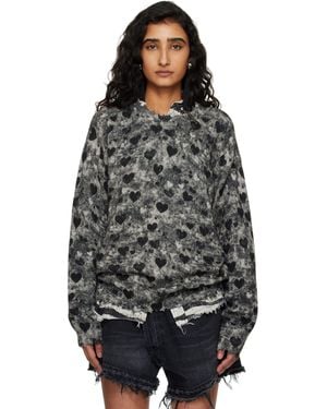 R13 Pull Boyfriend Gris À Motif Imprimé - Noir