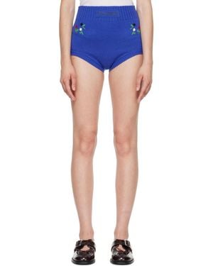 Marni Wool-Cashmere Flower Embroidery Brief Shorts - Blue