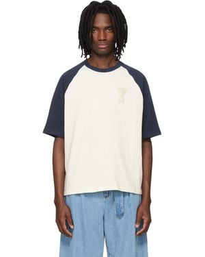 Ami Paris Cotton Ami De Coeur Knitted Patch T-Shirt - Blue