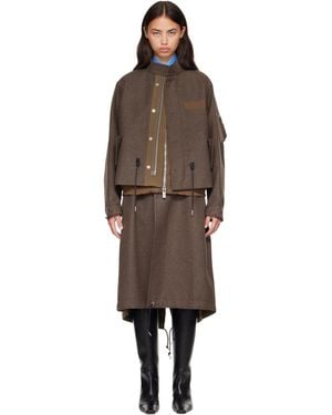 Sacai Wool Flannel X Nylon Twill Coat - Brown