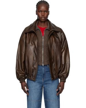 Magda Butrym Snap-Collar Aviator Leather Jacket - Black