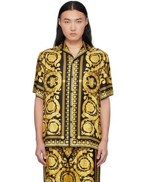 Versace ブラック バロッコ シルク シャツ - オレンジ