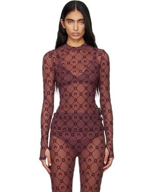 Marine Serre Burgundy Moonogram Mesh Flock T-Shirt - Red