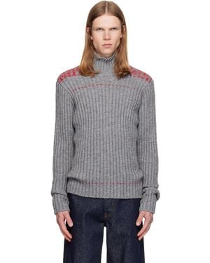 Dries Van Noten Rib-Knit Wool Turtleneck - Grey