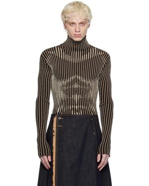 Jean Paul Gaultier Brown Striped Turtleneck - Black