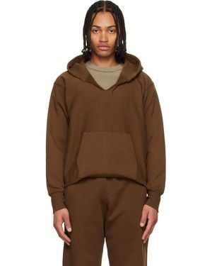 Les Tien Heavyweight Raw Cropped Hoodie - Brown