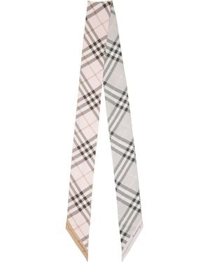 Burberry Foulard Étroit Rose Et Gris À Carreaux - Métallisé