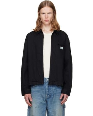 vowels Blouson Noir En Denim À Glissière Et À Col En Velours Côtelé