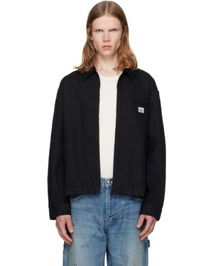 vowels Cord Collared Zip-Up Denim Jacket - Black