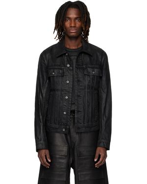 Det Blev Sent Blouson Bayard Noir En Denim Ciré À Bouillons