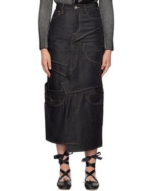 Feng Chen Wang Jupe Midi Bleu Marine En Denim À Panneaux - Noir