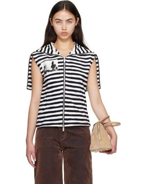 C+plus Series Asymmetric Striped Collar Top - White