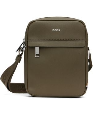 BOSS Khaki Signature Stripe Logo Detail Reporter Bag - Green