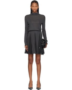 DIESEL Jersey & Chiffon Turtleneck Minidress - Black