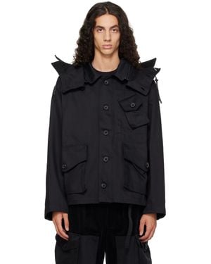 Y-3 Blouson Noir En Sergé À Capuche