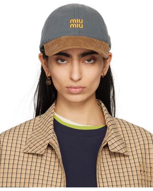 Miu Miu Denim & Corduroy Baseball Cap - Blue