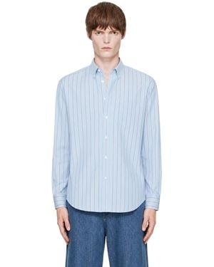 Ami Paris Boxy Striped Cotton Ami De Coeur Shirt - Blue