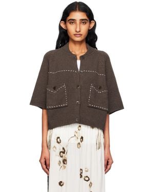 Cordera Cotton Stitched Cardigan - Brown