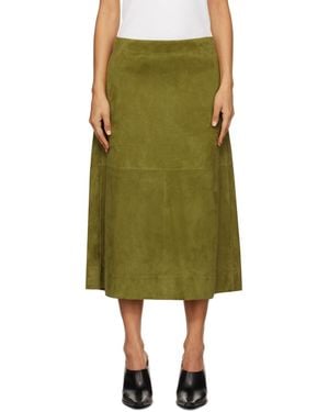 Bottega Veneta Full Grain Suede Midi Skirt - Green