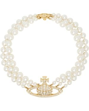 Vivienne Westwood Three Row Faux-Pearl Bas Relief Necklace - Metallic