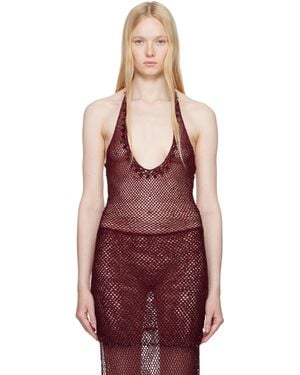 Mirror Palais Burgundy Crochet Tunic Top - Red