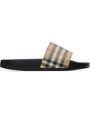 Burberry Check Slides - Brown