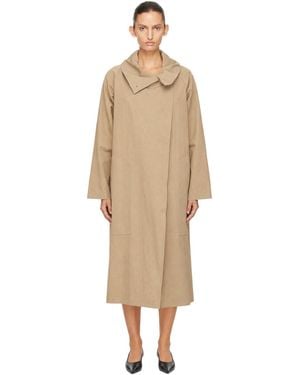 LE17SEPTEMBRE Cotton Draped Funnel Neck Trench Coat - Natural