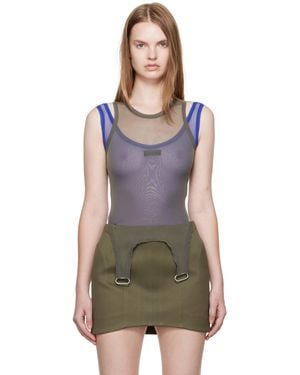 Mugler Khaki & Mesh Love Tank Bodysuit - Multicolour