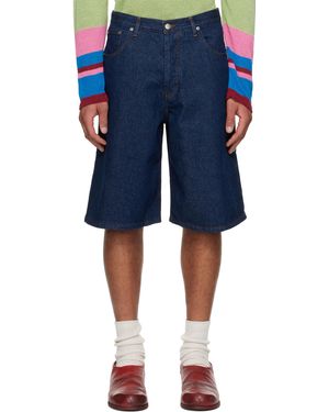 Edward Cuming Short En Denim Léger À Découpe Circulaire À L'Arrière - Bleu