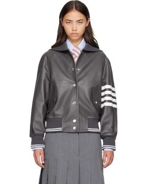 Thom Browne Leather 4-Bar Oversized Blouson Jacket - Gray