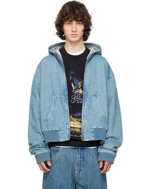 Vetements Hooded Workwear Denim Jacket - Blue