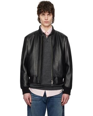 Tonywack Grained Leather Bomber Jacket - Black