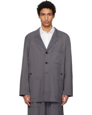 Y-3 Pinstripe Refined Wool Chore Blazer - Blue