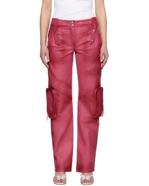 Blumarine Pink Spiral Leather Cargo Pants - Red