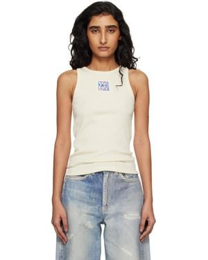 Marni Off- Ribbed Cotton Frame Logo Tank Top - Black
