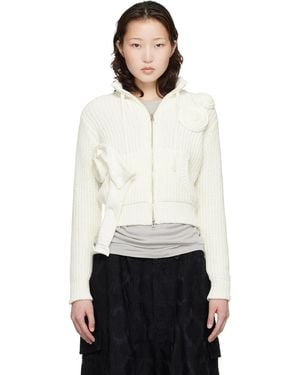 OPEN YY Off- Applique Knit Zipup Jumper - White