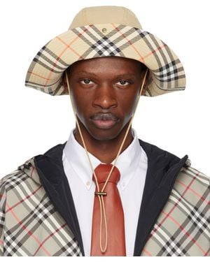 Burberry ベージュ チェックブリム ギャバジン バケットハット - ブラウン