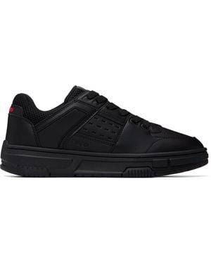 HUGO Mesh-Trim Faux-Leather Trainers - Black