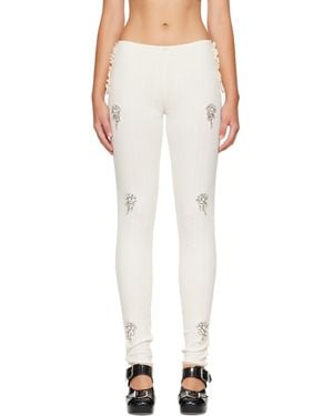 Simone Rocha Off- Embellished Pointelle Ruffle Frill Leggings - Natural