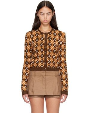 Acne Studios Cardigan Et Brun En Tricot De Fil Bouclé À Motif Argyle - Marron